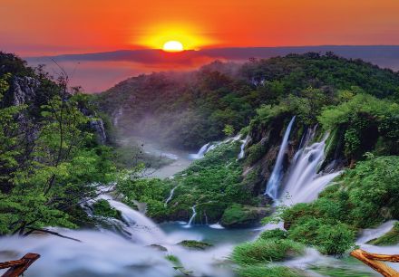 Obrazek Krajobraz Wodospady Zachód Słońca Amazonia Dżungla