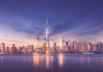 Obrazek Krajobrazy Miasto Nowy Jork Wieżowce Zachód Słońca