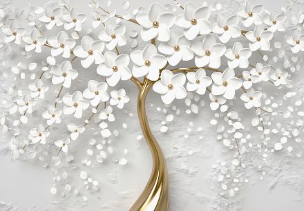 Obrazek Abstrakcja 3D Drzewo Kwiaty Złoto