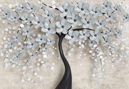 Obrazek Abstrakcja 3D Drzewo Białe Kwiaty