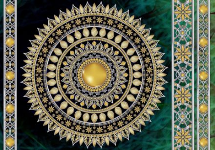 Obrazek Abstrakcja Mandala Złoto Zieleń Ornamenty