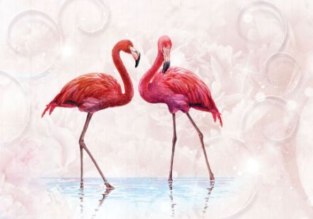 Obrazek Sztuka Abstrakcja Różowe Flamingi Kwiaty