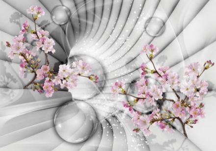 Obrazek 3D Przestrzenne Tunel Kwiaty Kule Abstrakcja