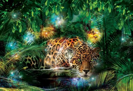 Obrazek 3D Abstrakcja Botaniczna Jaguar Dżungla