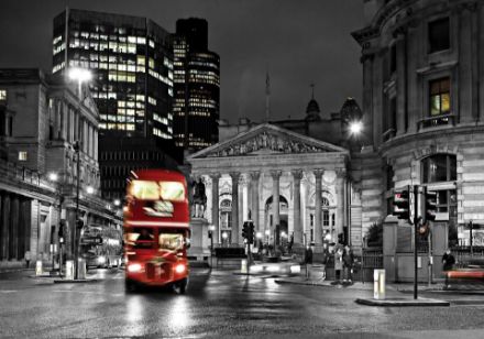 Obrazek Miasto Londyn Nocą Czerwony Autobus