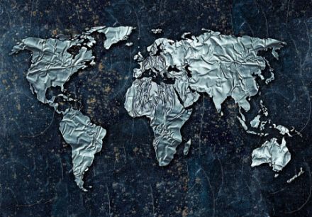 Obrazek Mapa Świata Metalowa Granatowa Loft