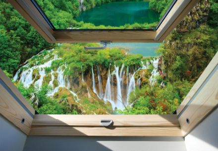 Obrazek 3D Okno Dachowe Krajobraz Wodospad