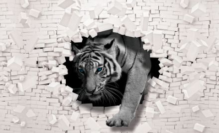 Obrazek 3D Dziura w Ścianie Tygrys Cegły