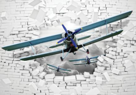 Obrazek 3D Dziura w Murze Samolot Cegły