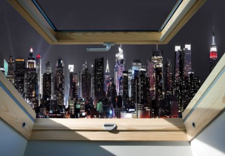 Obrazek 3D Okno Dachowe Panorama Miasta Nocą