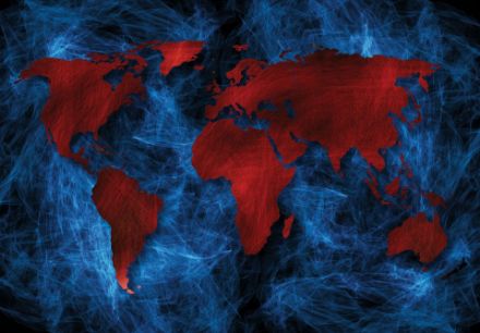 Obrazek Mapa Świata Nowoczesna Niebiesko-Czerwona