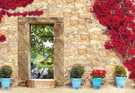 Obrazek 3D Okno Drzwi Mur z Kamienia