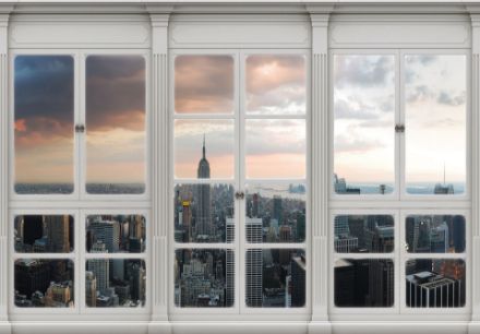 Obrazek 3D Okna Drzwi Widok na Miasto