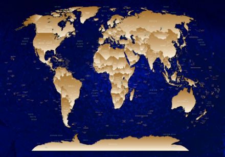 Obrazek Mapa Świata Nowoczesna Granatowo-Beżowa