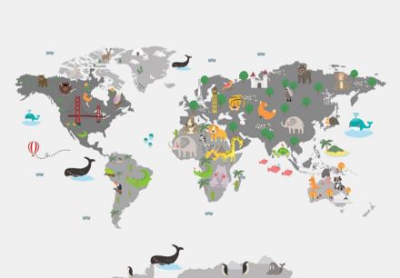 Obrazek 13814 - Mapa Świata ze zwierzętami 