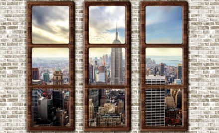 Obrazek 3D Okno Loft Cegła Nowy Jork