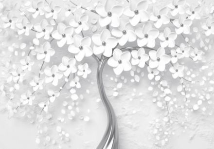 Obrazek 14215 - Styl Glamour Biało Srebrne Drzewo 3D