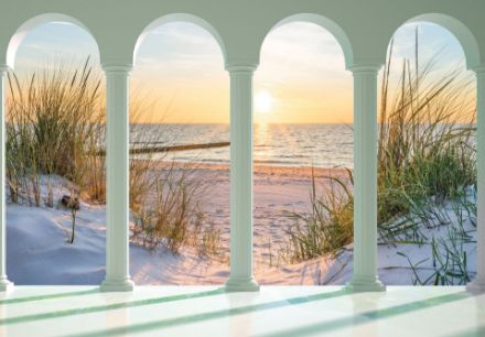 Obrazek 14220 - 3D Okno Taras Filary Plaża Morze