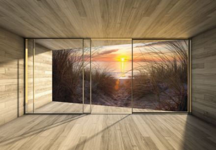 Obrazek 14235 - 3D Okno Tarasowe Plaża Zachód Słońca