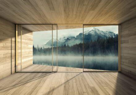 Obrazek 14241 - 3D Okno Tarasowe Widok Góry Jezioro