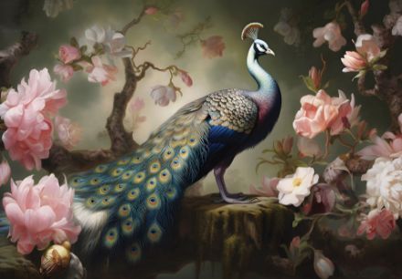 Obrazek 14721 - Sztuka Abstrakcja Gałęzie Kwiaty Ptaki Pawie
